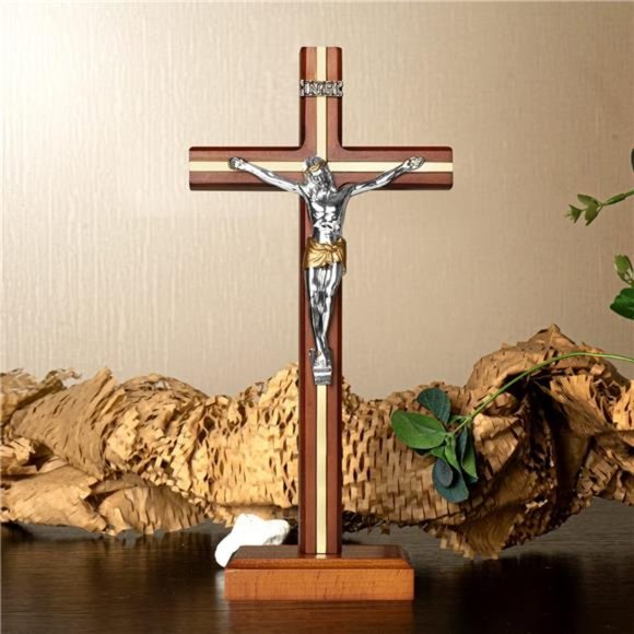 Standing Crucifix Cross with Detachable Stand 10.6 Inch - Antique Gold - Picture 3 of 6
